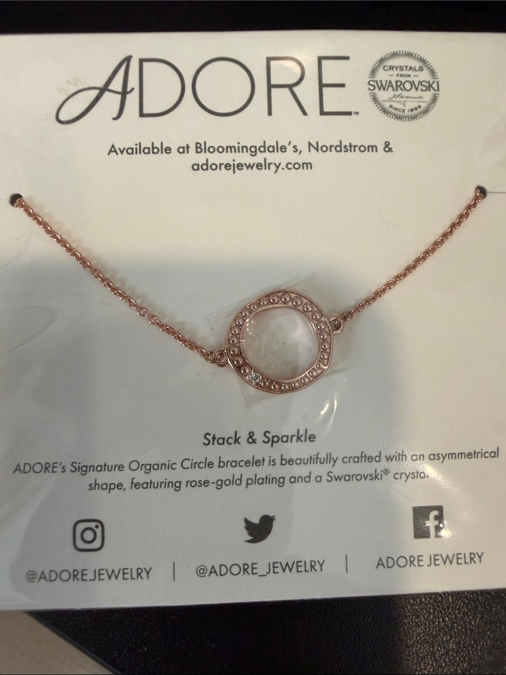 ADORE Rose Gold Circle Pendant Bracelet with Crystal Accent